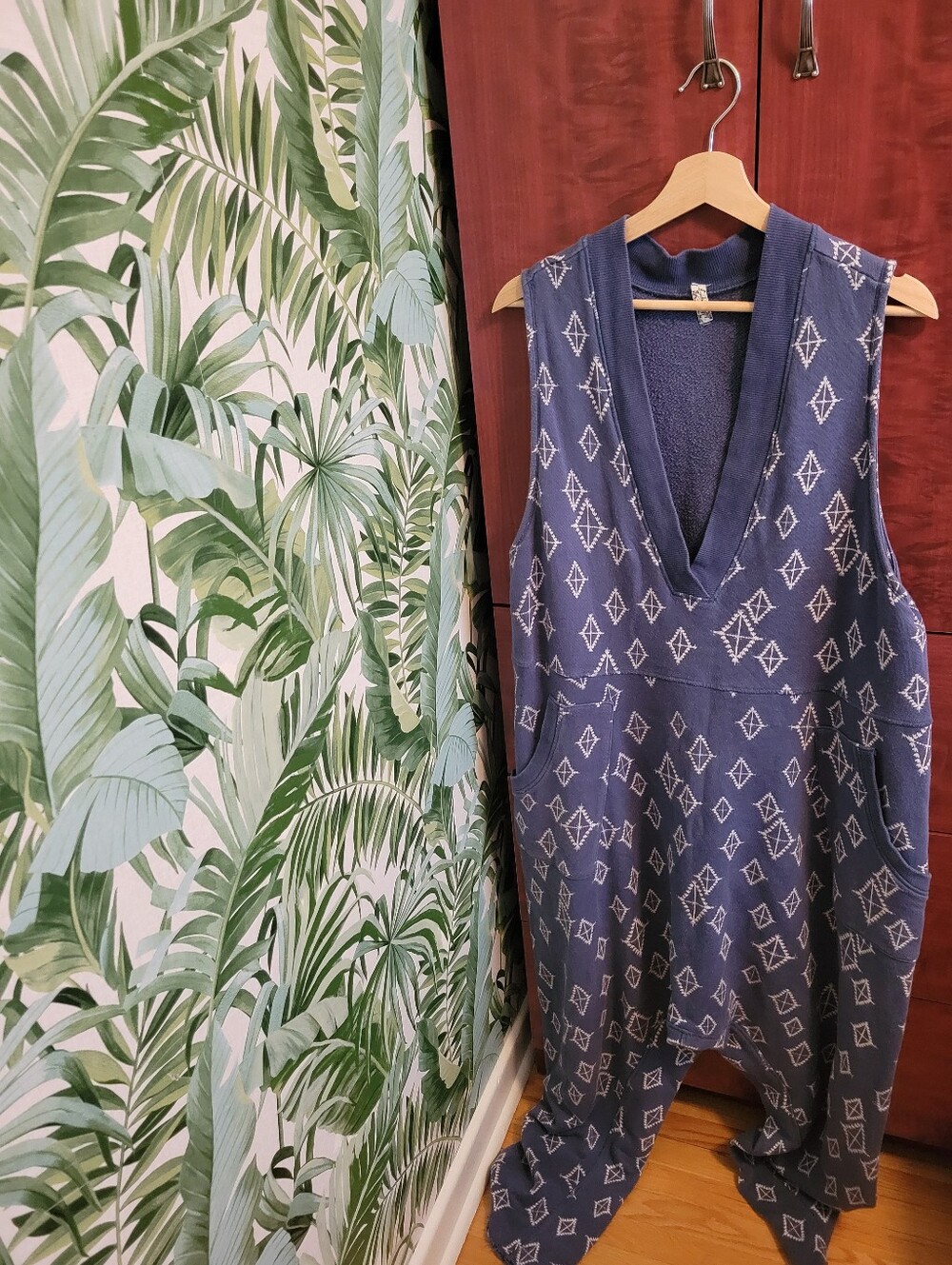 Free People Romper - Blue Diamond-Print Sleeveless Jumpsuit